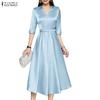 ZANZEA Women Casual V-Neck Elegant Half Sleeve Dress
