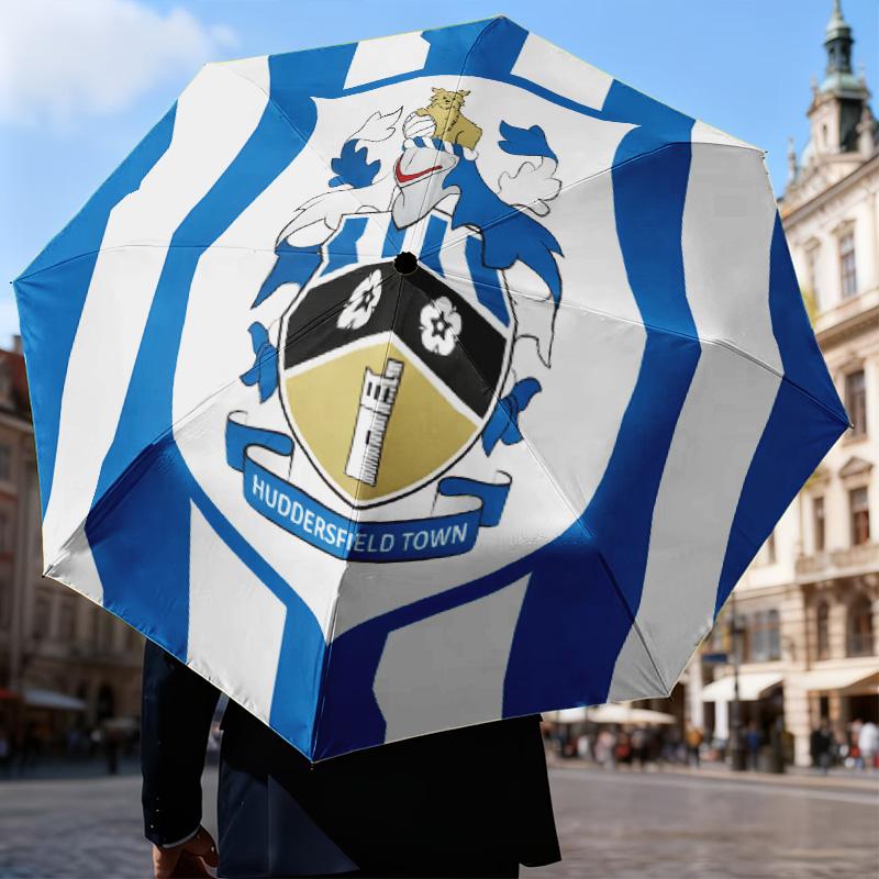 Huddersfield Football Crest Automatic Folding Umbrella - 8-Rib Travel Umbrella with Auto Open/Close & Portable Gifts for Holidays or Birthdays