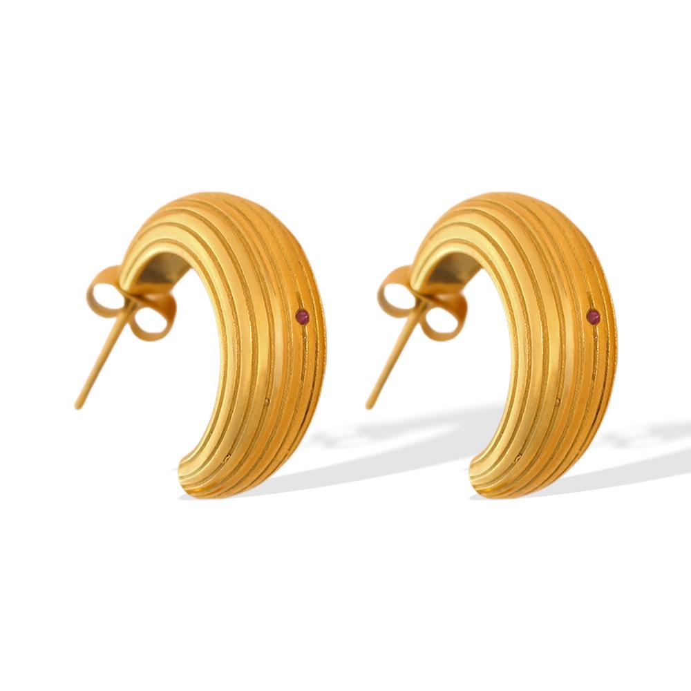 Elegant Zircon C-shaped Earrings: Modern European  American Style, Minimalist Titanium Steel