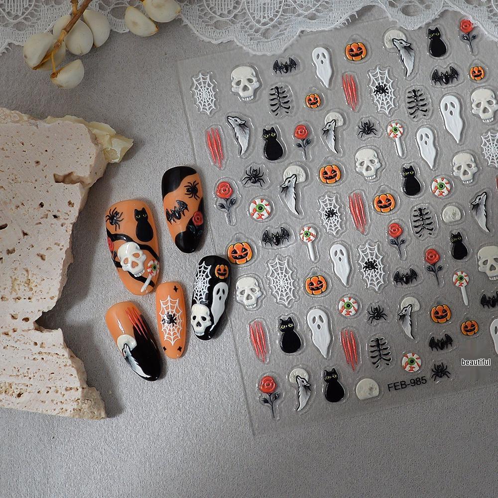 Cross-Border Halloween Nail Stickers: Cute Ghosts, Spider Webs, Pumpkins & Dark Designs