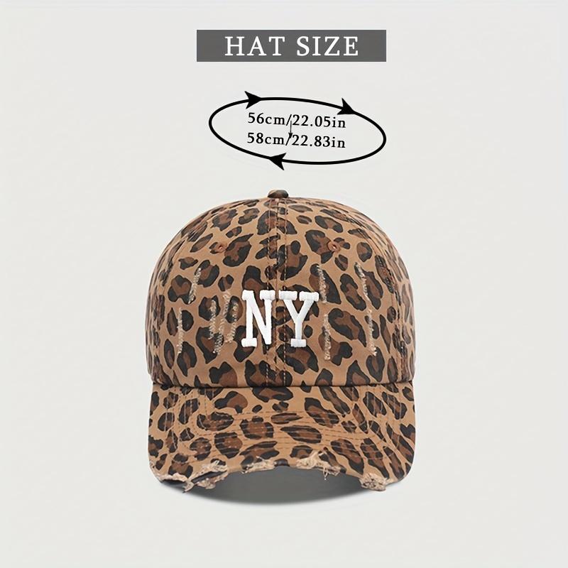 Embroidered NY Distressed Leopard Print Baseball Cap, Breathable Adjustable Golf Summer Fashion Curved Brim Hat, Lightweight Polyester, Toggle Closure
