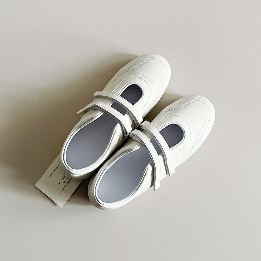 Sheepskin version~ Leather Velcro Sports Mary Jane Shoes Versatile Round Head Casual Shoes Women's Flat Ballet Training Shoes