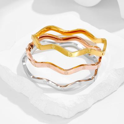 Titanium Steel Wave-Shaped Cartier-Inspired Bracelet: High-End, Versatile, Fade-Resistant Nail Design
