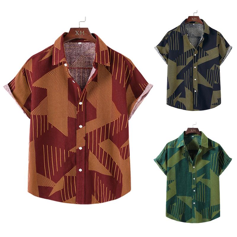 Mens Hawaiian Floral Short Sleeve Casual Shirts Loose Tops Tee Shirt