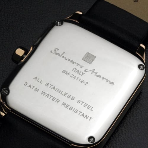 Salvatore Marra Men's Square Moon Phase Watch with Multi-Calendar, Water Resistant, Leather Strap, Limited Edition, Pink Gold and Blue, SM24112-PGBLLE