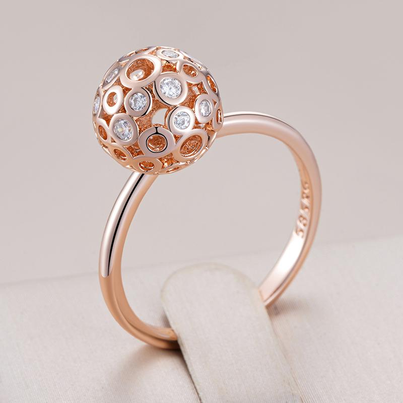 Hollow Round Ball Ring For Women Fashion  Rose Gold Color With Natural Zircon Accessories Unique Everyday Jewelry