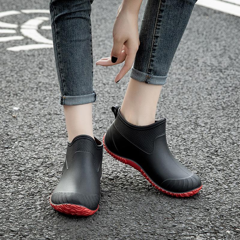 Mode Regenschuhe Damen Kurzschaft Vier-Jahreszeiten Regenstiefel Tragen Rutschfest Low-Top Wasserschuhe Auto waschen Einkaufen Küchenschuhe Arbeit Gummischuhe