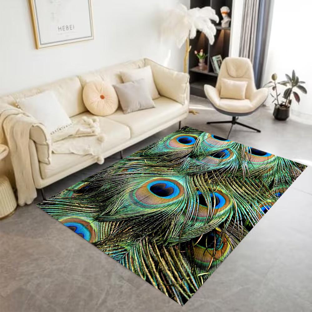 1pc Home Carpet Peacock and Flowers Non-Slip Design for Office Decor Living Room Bedroom Gift
