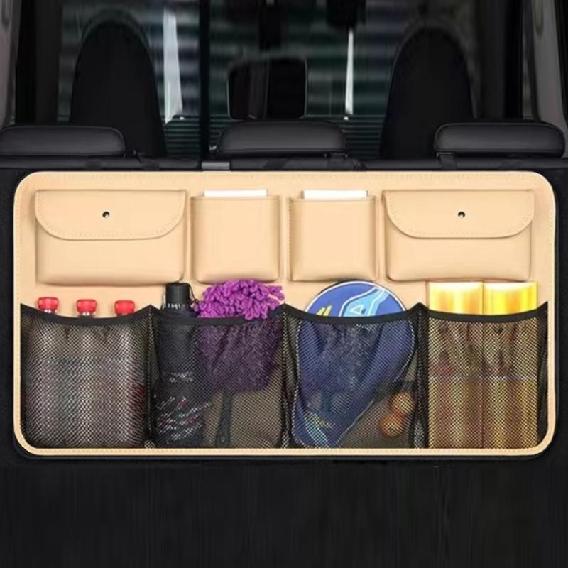 Premium Leather Automotive Backseat Storage Net With Flexible Fasteners 48X88Cm For Cars SUVs And Trucks