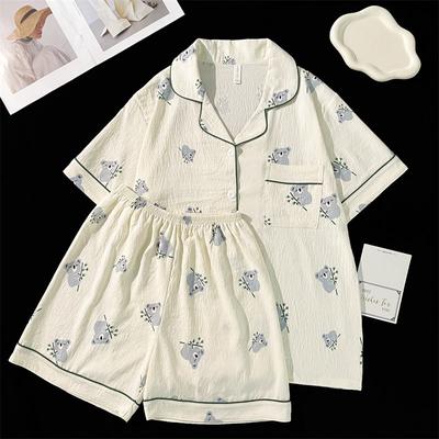 Set Pigiama da Donna in Cotone Sintetico Estivo Carino 2 Pezzi Top a Maniche Corte e Pantaloncini Morbido Casual Stampa Orsetto Carino