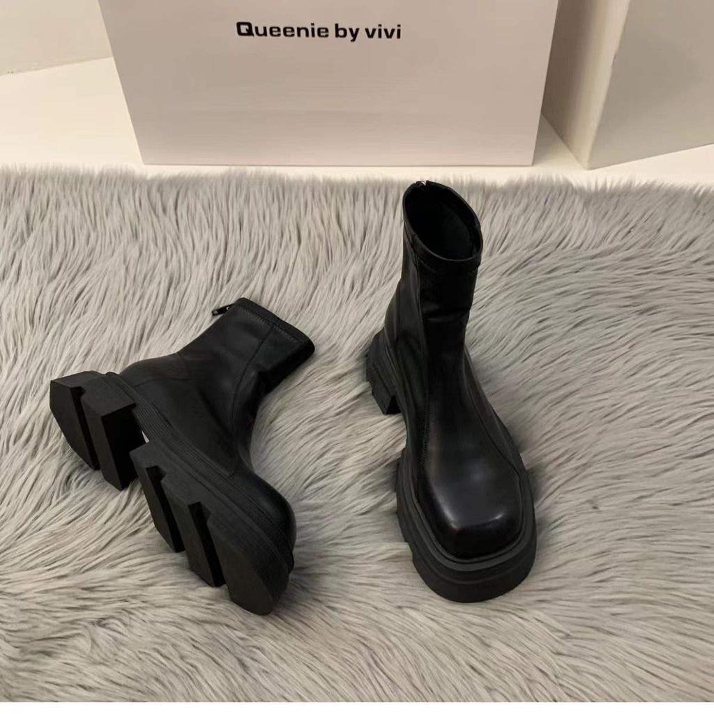 South Korea's original thick-soled white square-headed Martin boots women's shoes 2025 new summer thin spring autumn and winter short boots