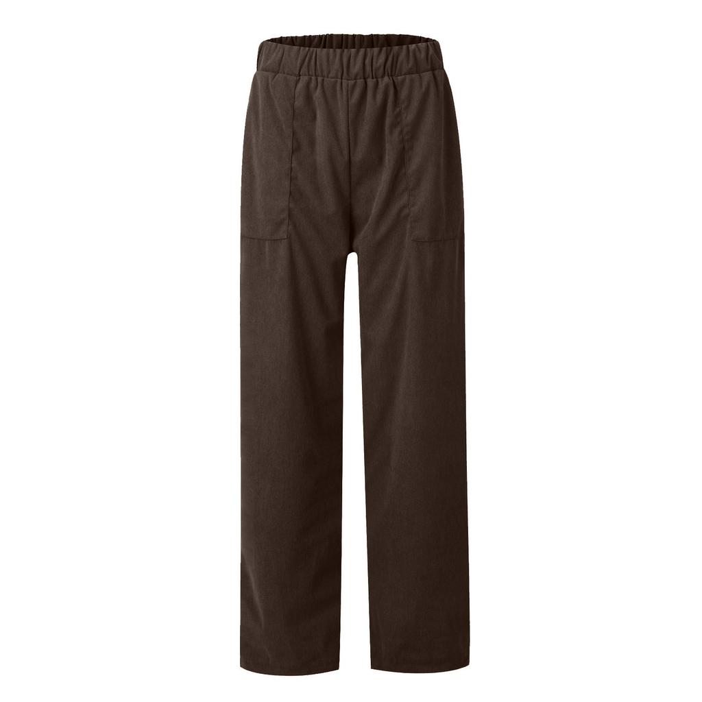 Women's Casual Colour Elastic Waist Straight Casual Pants With Pockets