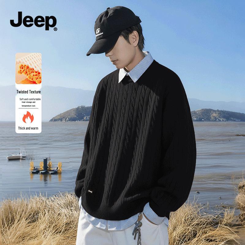 JEEP Men s Thickened Cable Knit Round Neck Sweater M