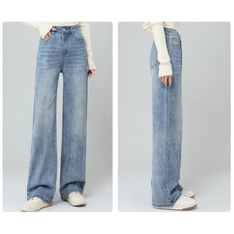 

Women s Slim Fit Rhinestone High Waist Straight Leg Jeans - 2026 Autumn Fashion, Comfortable Washed Denim Trousers 28 (106-115 lbs)