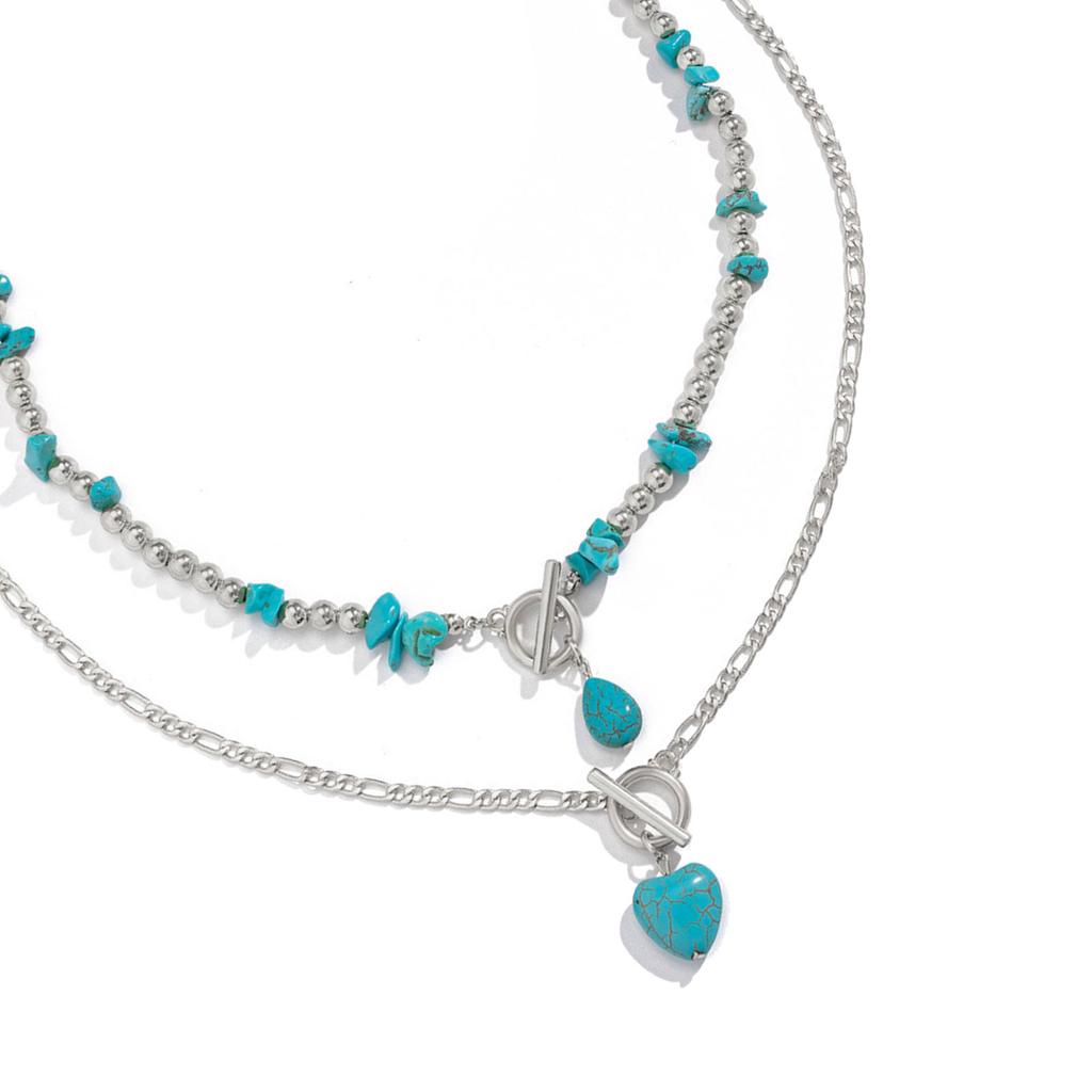 Turquoise Bead Fashion Necklace Set Adjustable Length Neckchain Trendy Clavicle Chain Collar Accessories for Women