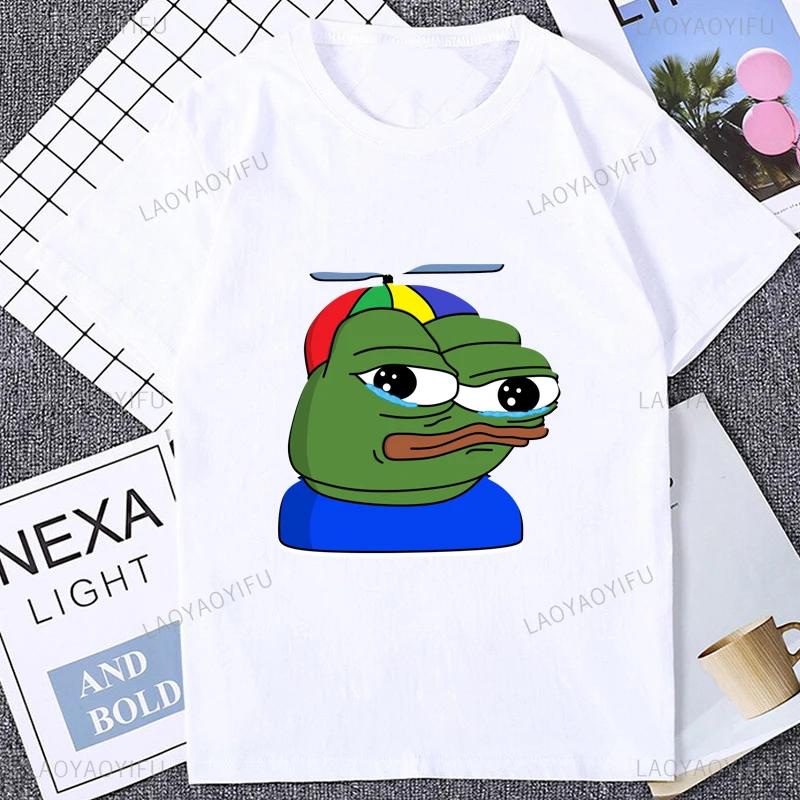 Fun Cartoon Pepe Frog Emote Graphic Print Casual Harajuku Fashion Street Wear Trend Summer Men Women Universal Crewneck Tshirt