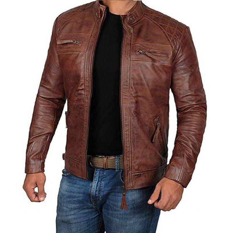 2024 Men's Stand Collar Punk Motorcycle Leather Jacket - European and American Style for Spring and Autumn