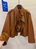 European Style Women's Leather Jacket - 2025 Autumn/Winter Stand Collar Oil Wax Short Coat