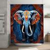 Blue Floral Elephant Shower Curtain Decorative Blue Fabric Waterproof Bath Mat Set for Home Living Room Decoration