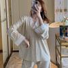 2Pcs/set Women's Pajamas V-neck Student Homewear Milk Silk Long-sleeved Trousers Lace Lace Can Go Out Clothes Women's