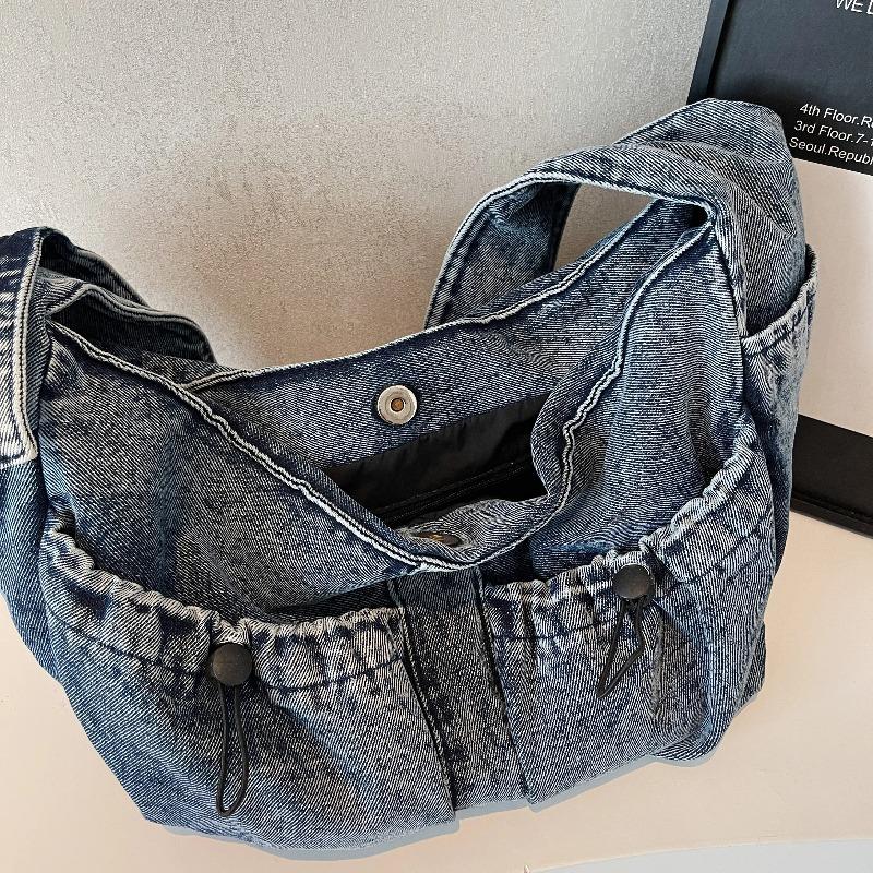 Washed Denim Shoulder Bags Women Large Capacity Canvas Hobos Bags 100% Cott Preppy Style Casual Totes Korea Cloth Packages