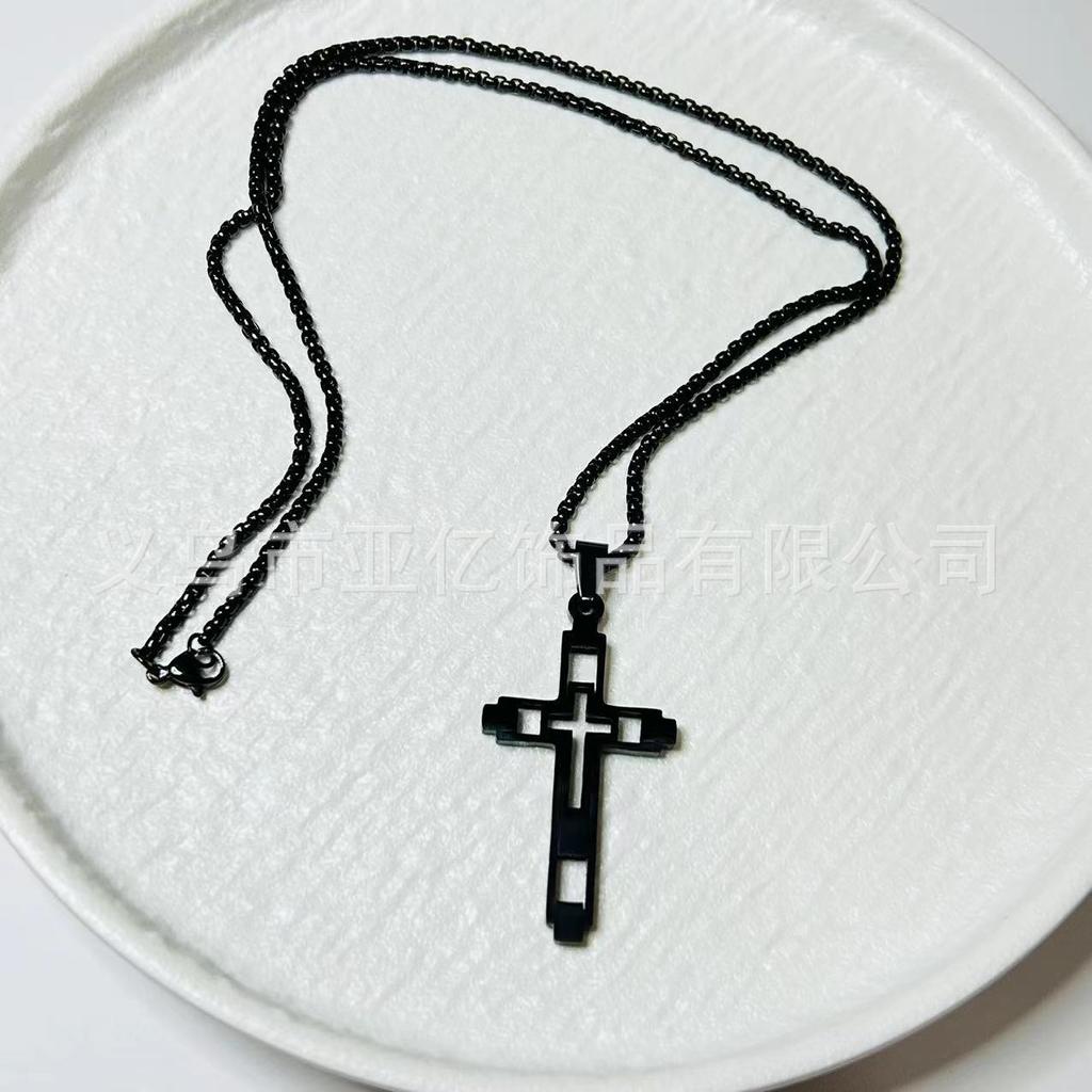 Titanium Steel Jewelry Style European and American Hip Hop Overlapping Cross Necklace
