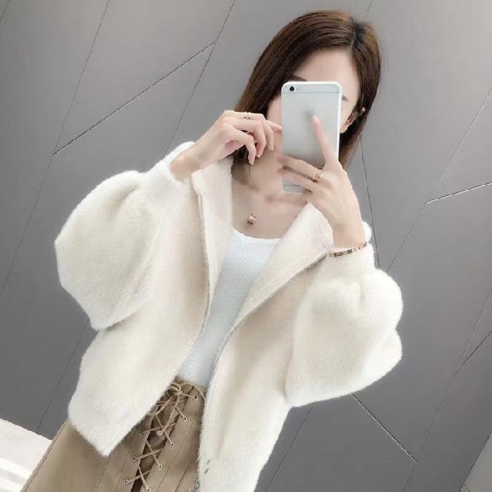Women's Trendy Faux Mink Long Sleeve Knit Cardigan, Korean Style - Versatile & Fairy-Inspired for Autumn & Winter