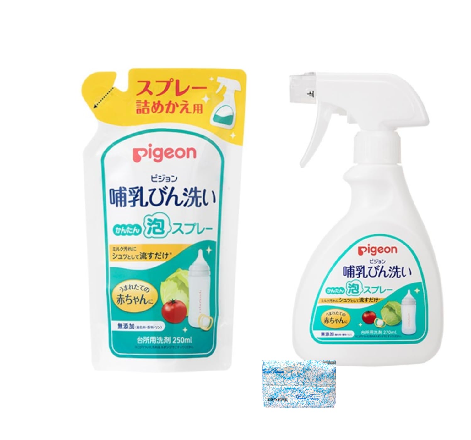 

Pigeon Средство для мытья детских бутылочек Легкая пенка-спрей, бутылочка 270 мл х 1, запаска 250 мл х 1, включает оригинальные карманные салфетки (1 флакон, 1 рефил)