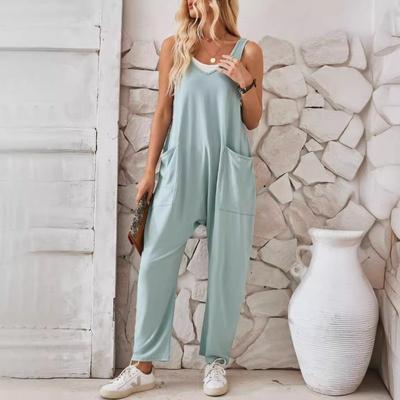 Combinaison d'été décontractée pour femme, gilet, poche, tricot, pantalon à bretelles, combinaisons et barboteuses pour femmes (aux femmes)