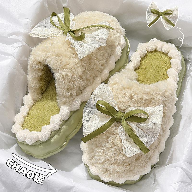 

Cotton slippers women s autumn and winter new indoor home non-slip thick bottom plush warm fluffy slippers women 36-37 [one size smaller]