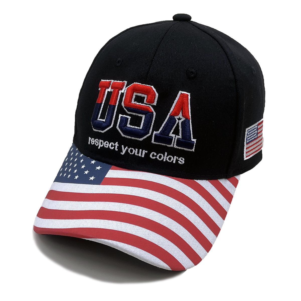 Hat Embroidered American Flag Brim Printed Baseball Cap Classic American Usa Embroidered Cap Adult head circumference 56-60cm