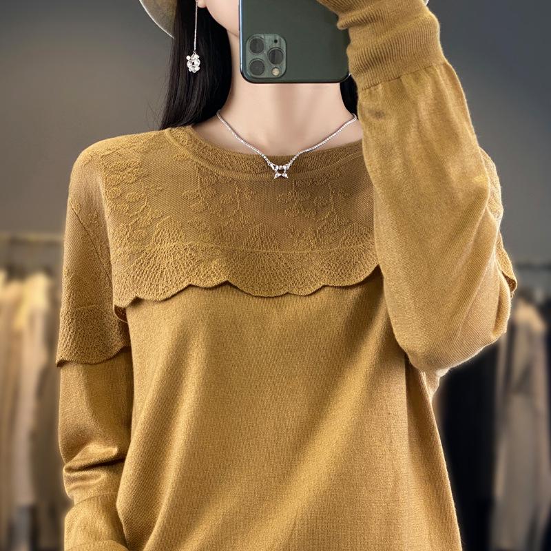 

Свитер с жаккардовым узором из кашемира свободного кроя с круглым вырезом - Универсальный трикотажный топ с длинным рукавом для весны/осени Extra Large хаки