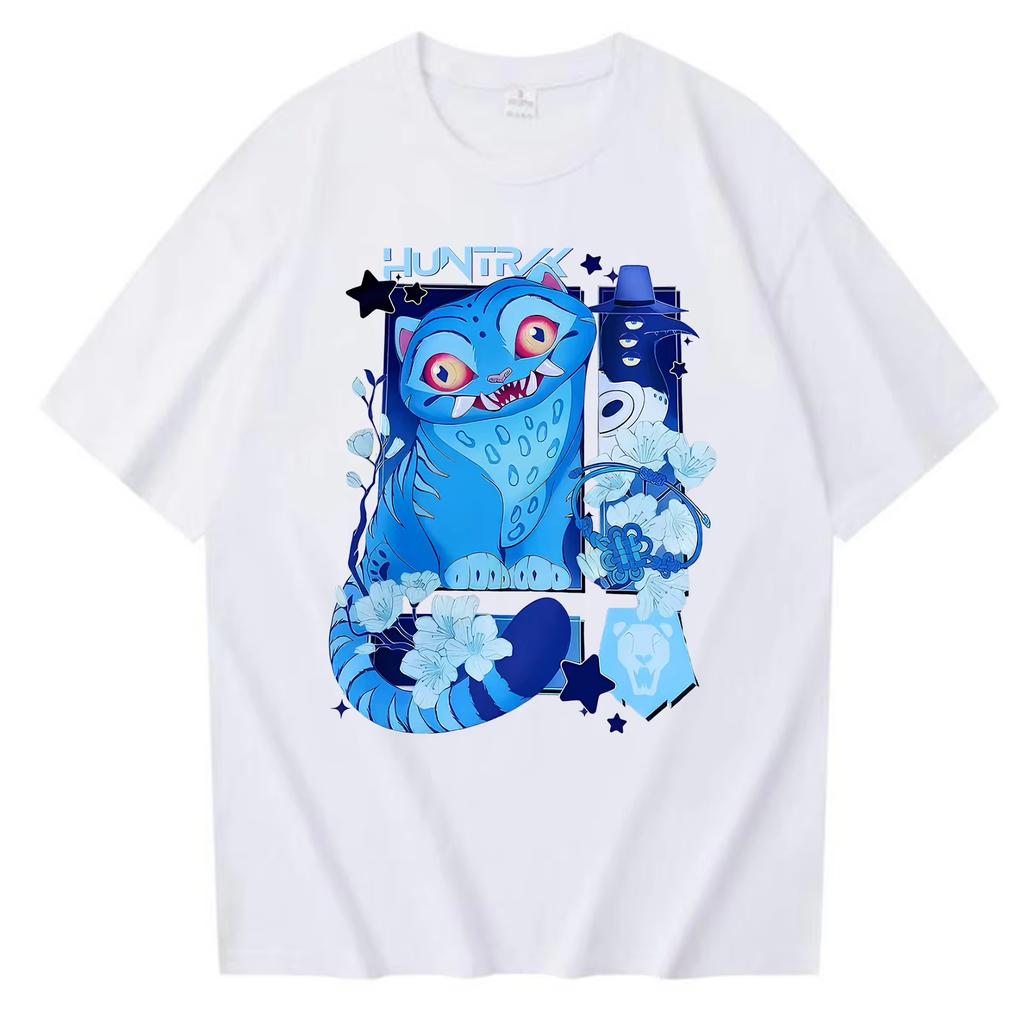 Summer KPop Demon Hunters Derpy Tiger Movie Print Men’s Cotton T-shirt Short Sleeve O-neck Tees Casual Oversized Unisex Tops