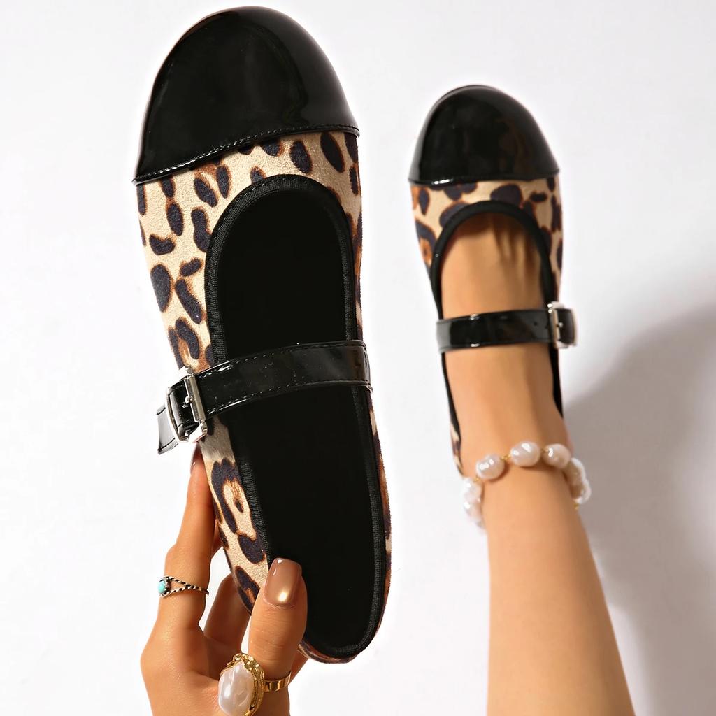 Smile Circle Samt Mary Jane Ballerinas Damen Schuhe Leopardenmuster Bequem Weich Runde Zehenpartie Flache Schuhe für Damen