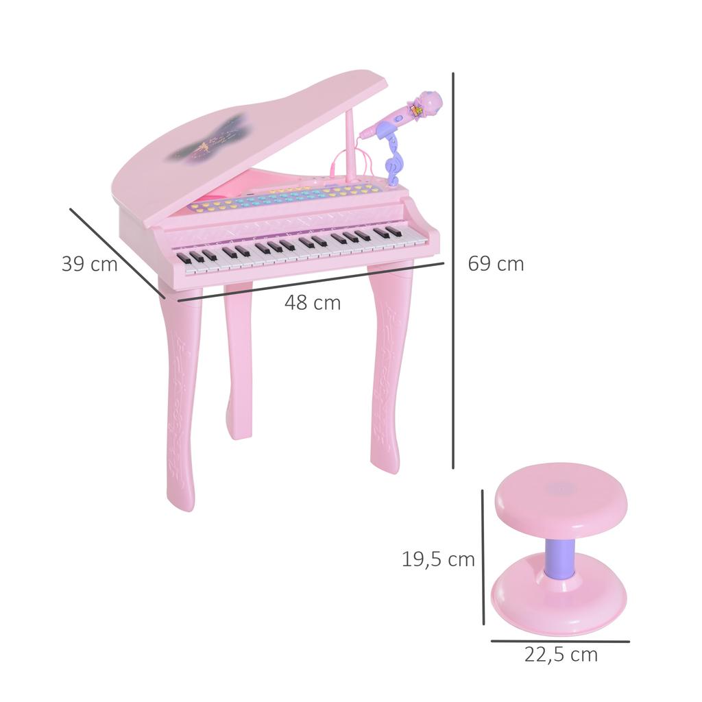 Tastiera per Bambini con 37 Tasti, Pianoforte con Sgabello e Microfono, Modalità di Apprendimento LED, Registrazione, Strumento Musicale Pianoforte per Bambini di 3-6 Anni Rosa