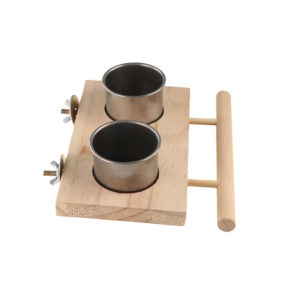 Wooden Perch Stand Hanging Feeder Bowls Multifunctional Bird Food Cups  Budgie