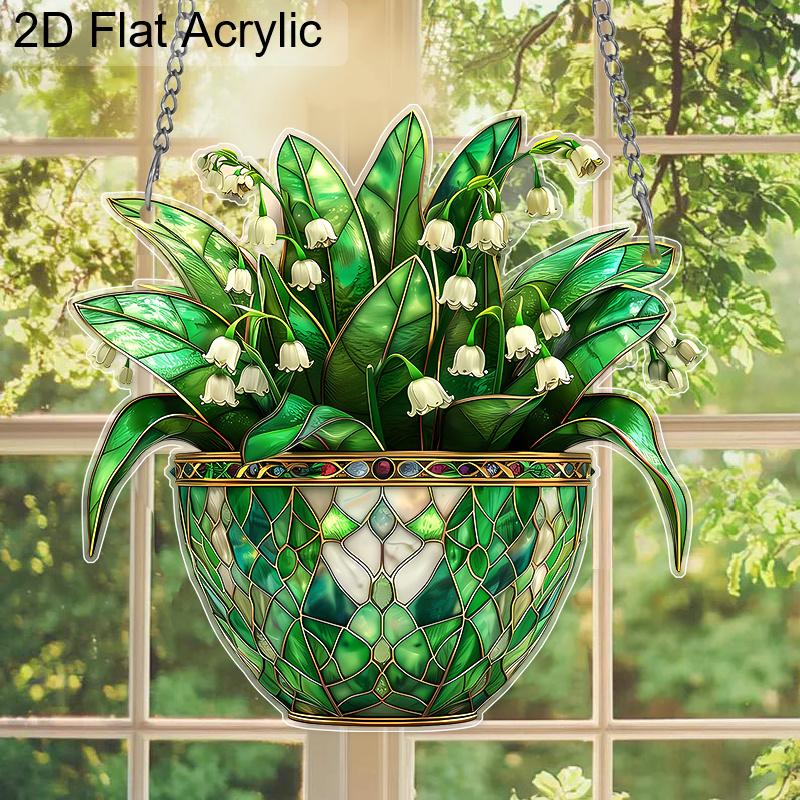 Acrylic Lily of the Valley Potted Plant Suncatcher Stained Glass Effect Window Hanging Ornament Flower Lover Gifts