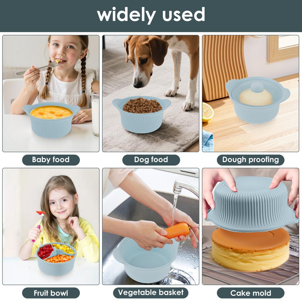 42oz Silicone Soup Pot Liner Steamer Bowl 3 Grids Food Vegetable Container Oven Microwave Safe Kitchen Cooking Baking Gadget