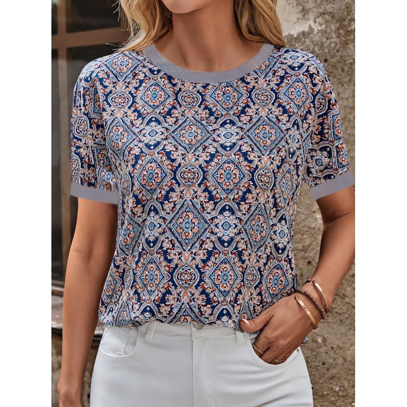 

Летняя женская мода Повседневные топы с коротким рукавом и круглым вырезом Футболка Одежда больших размеров для женщин Множество стилей и размеров на выбор 3XL