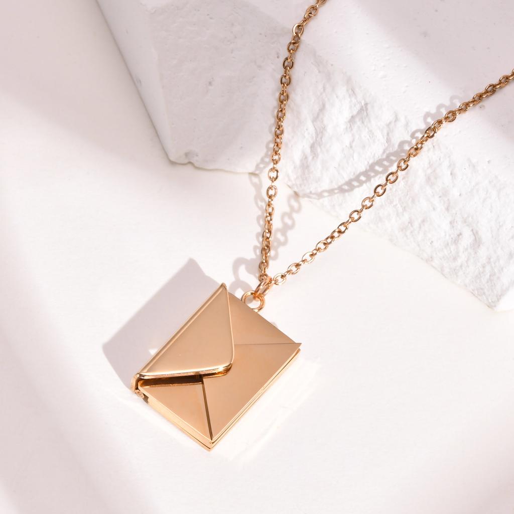 Customzied Envelope Locket Necklace Pendant For Women, Stainless Steel Love Letter Engrave Personalized Secret Message Jewelry