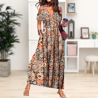 Lady Dress Big Hem Keep Cooling Ankle Length Trendy Off Shoulder Soft Maxi Garment