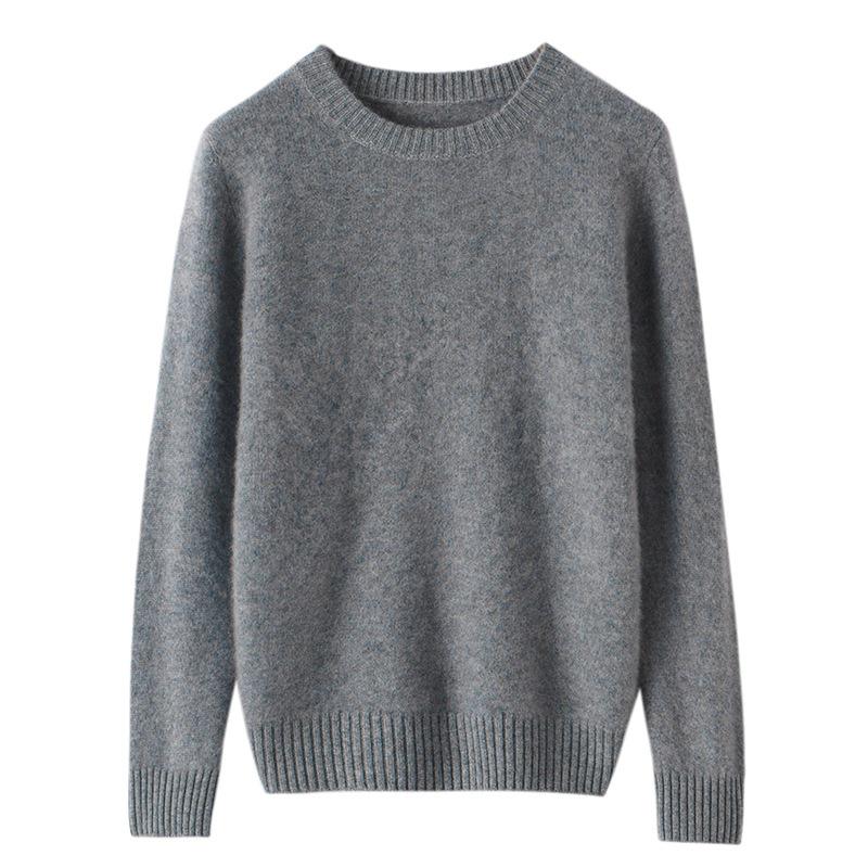 Women's Thickened Cashmere Sweater: Double-Strand Loose Short Knit, Round Neck, Warm Base Layer, Regular Shoulder.