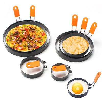 Non-Stick Stainless Steel Fried Egg Ring with Silicone Handle Scrambled Eggs Shaper Mold for Perfect Fried Eggs JDGJ009