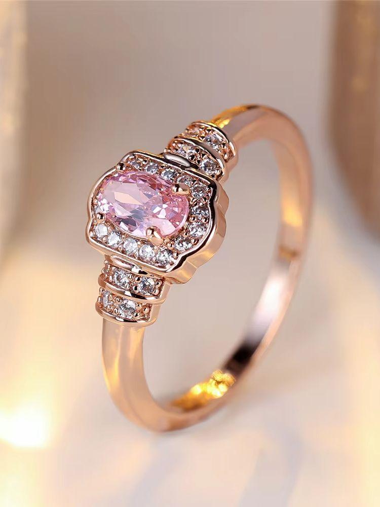 

Trendy Pink Zircon Oval Stone Vintage Rose Gold Color Wedding Bands Engagement Rings For Women Men Minimalist Jewelry 10