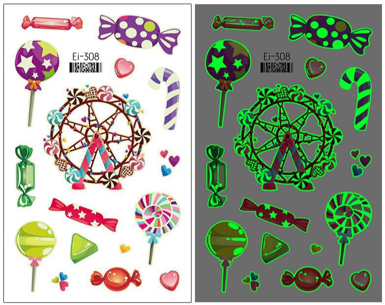 Luminous Cartoon Dessert Tattoo Stickers for Kids - Ice Cream, Donut, and Candy Themes