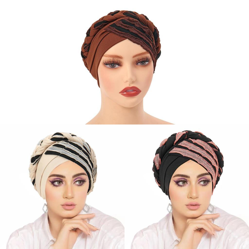 Muslimisches Kopftuch mit zweifarbiger Flechtung aus Polyester für alle Jahreszeiten
