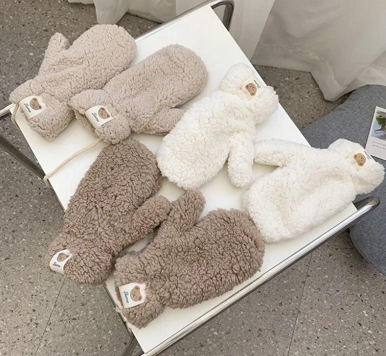 Women's Winter Gloves Plush Warm Fur Mittens