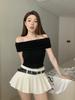 (Modal Cotton) Sweet and Spicy One-word Collar Off-the-shoulder T-shirt New Thin and Versatile Short Top