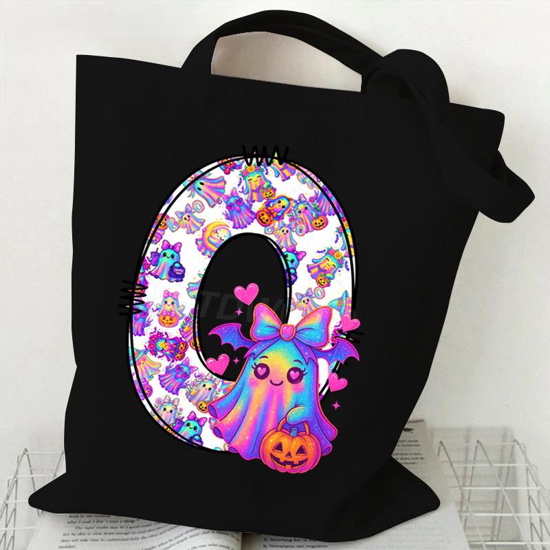 Halloween Alphabet Canvas Bag Going Out Portable Handbag Women's Large Capacity Casual Shoulder Crossbody Bag