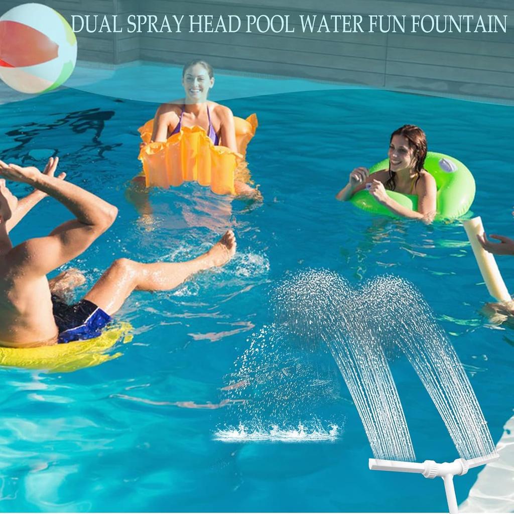 Swimming Pool Waterfall Fountain Spray, 2 Heads Water Sprinkler Pool Accessories Splash Water for Above Ground Pools Adjustable Pool Aerator